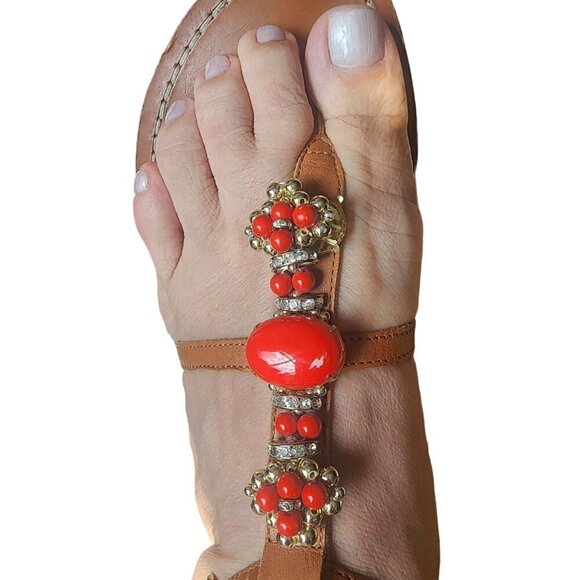 Ivanka Trump Genuine Leather Coral Sparkly Embellished Sandals 9M - Picture 2 of 15